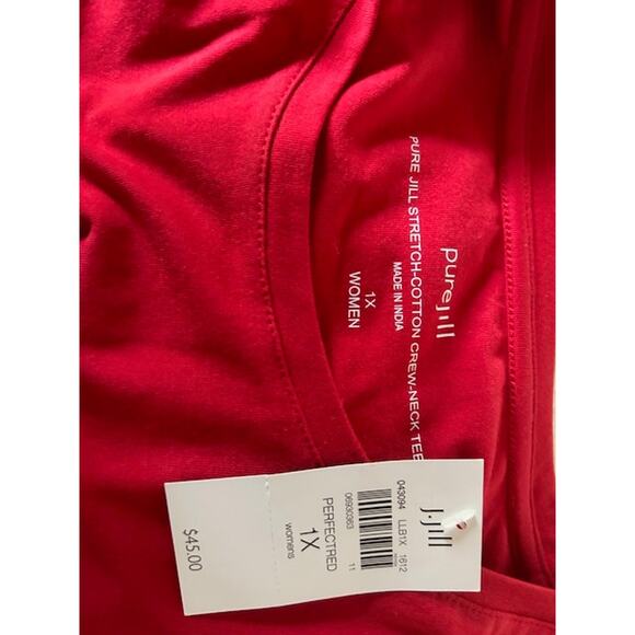 J.Jill Pure Jill Perfect Red Stretch Cotton Crew Neck Long Sleeve Tee 1X NWT - Picture 5 of 7